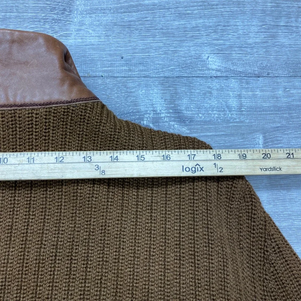 Daniel Cremieux Jacket Mens Large Brown Lambskin Leather Wool Knit Hybrid Bomber